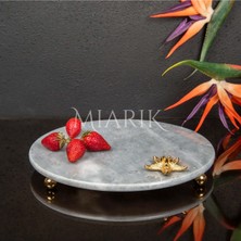 Miarik Design Dekoratıf Grı Mermer Yuvarlak Sunum Tabağı Tepsisi Aksesuarlı ve Top Ayaklı