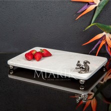 Miarik Design Dekoratif Bej Mermer Aksesuar Detaylı Dikdörtgen Sunum Tepsısı Servis Tabağı Tepsi