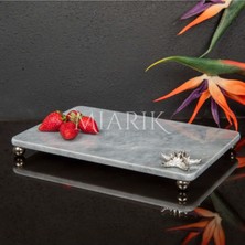 Miarik Design Dekoratif Gri Mermer Aksesuar Detaylı Dikdörtgen Sunum Tepsısı Servis Tabağı Tepsi