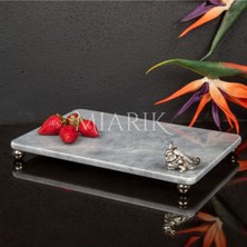Miarik Design Dekoratif Gri Mermer Aksesuar Detaylı Dikdörtgen Sunum Tepsısı Servis Tabağı Tepsi