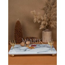 Miarik Design Dekoratif Mermer Dikdörtgen Zeytın Dalı Detaylı Sunum Tepsısı Servis Tabağı