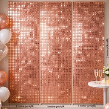 Pandoli Retro Disko Temalı Rose Gold Renk Fon Perdesi Folyo Dekor Süsü 2x1 mt 3 Adet
