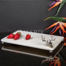 Miarik Design Dekoratif Mermer Aksesuar Detaylı Dikdörtgen Sunum Tepsısı Servis Tabağı Tepsi