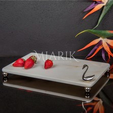 Miarik Design Dekoratif Beyaz Mermer Aksesuar Detaylı Dikdörtgen Sunum Tepsısı Servis Tabağı Tepsi