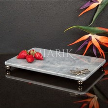 Miarik Design Dekoratif Gri Mermer Aksesuar Detaylı Dikdörtgen Sunum Tepsısı Servis Tabağı Tepsi