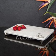 Miarik Design Dekoratif Bej Mermer Aksesuar Detaylı Dikdörtgen Sunum Tepsısı Servis Tabağı Tepsi