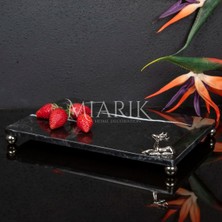 Miarik Design Dekoratif Sıyah Mermer Aksesuar Detaylı Dikdörtgen Sunum Tepsısı Servis Tabağı Tepsi