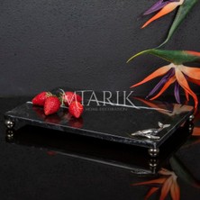 Miarik Design Dekoratif Sıyah Mermer Aksesuar Detaylı Dikdörtgen Sunum Tepsısı Servis Tabağı Tepsi