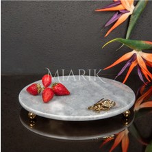Miarik Design Dekoratıf Grı Mermer Yuvarlak Sunum Tabağı Tepsisi Aksesuarlı ve Top Ayaklı