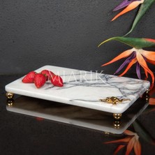 Miarik Design Dekoratif Leylak Mermer Aksesuar Detaylı Dikdörtgen Sunum Tepsısı Servis Tabağı Tepsi