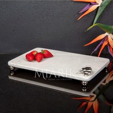 Miarik Design Dekoratif Bej Mermer Aksesuar Detaylı Dikdörtgen Sunum Tepsısı Servis Tabağı Tepsi