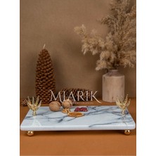 Miarik Design Dekoratif Mermer Dikdörtgen Zeytın Dalı Detaylı Sunum Tepsısı Servis Tabağı
