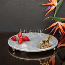 Miarik Design Dekoratıf Grı Mermer Yuvarlak Sunum Tabağı Tepsisi Aksesuarlı ve Top Ayaklı