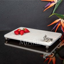 Miarik Design Dekoratif Bej Mermer Aksesuar Detaylı Dikdörtgen Sunum Tepsısı Servis Tabağı Tepsi