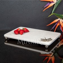 Miarik Design Dekoratif Bej Mermer Aksesuar Detaylı Dikdörtgen Sunum Tepsısı Servis Tabağı Tepsi