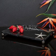 Miarik Design Dekoratif Sıyah Mermer Aksesuar Detaylı Dikdörtgen Sunum Tepsısı Servis Tabağı Tepsi