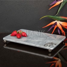 Miarik Design Dekoratif Gri Mermer Aksesuar Detaylı Dikdörtgen Sunum Tepsısı Servis Tabağı Tepsi