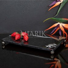 Miarik Design Dekoratif Sıyah Mermer Aksesuar Detaylı Dikdörtgen Sunum Tepsısı Servis Tabağı Tepsi