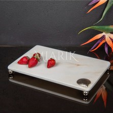 Miarik Design Dekoratif Beyaz Mermer Aksesuar Detaylı Dikdörtgen Sunum Tepsısı Servis Tabağı Tepsi