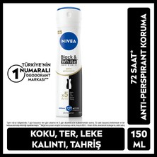 Nivea Kadın Sprey Deodorant Black&White Invisible İpeksi Pürüzsüzlük 150ml, 72 Saat Koruma, Alkolsüz