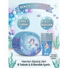 Çavuş E-Ticaret 8 Kişilik Deniz Kızı Temalı Tabak,bardak Seti,doğum Günü Parti Seti