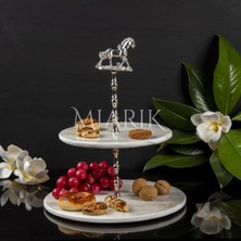 Miarik Design Dekoratif 2 Katlı Sunumluk Doğal Beyaz Mermer Kurabiyelik & Pastalık