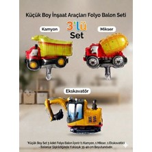 Çavuş E-Ticaret Inşaat Temalı Folyo Balon Seti Iş Makineleri 40CM (Küçük Boy) Excavator Kepçe,mikser,kamyon 3lü Folyo Balon Seti