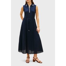 Tommy Hilfiger Pileli Regular Fit Düğmeli Polo Yaka Elbise Bayan Elbise WW0WW49621 C1G