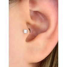 Takıconcept Cerrahi Çelik Taşsız Kare Tragus Helix Piercing Gümüş Renk