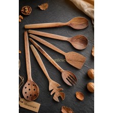 Montesev Doğal Ceviz Ağacı Ahşap Tahta Kaşık Spatula Kevgir Çatal Seti Ağaç Kaşık (6 lı Set) Cvz-236