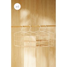 Ocean Home Textile 4'lü 3 Katlı Ahşap Destekli Mat Beyaz Renk Metal Giysi Askısı 32 x 36.5 x 0.47 cm