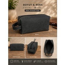 Hakiki Crazy Deri Erkek Bakım Çantası Dopp Kit Tıraş ve Seyahat Çantası Antrasit Füme