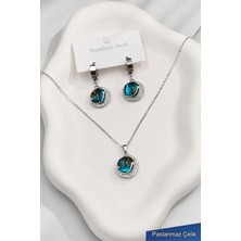 Trend Collection Kadın Paslanmaz Çelik Gümüş Zincir Gökyüzü Kolye ve Küpe Seti