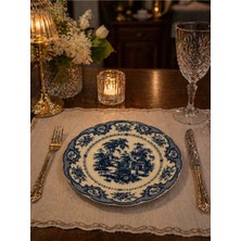 Twinkle Elizabeth Bone Porselen 6 Lı Pasta Tabağı Mavi Vitage 22 cm