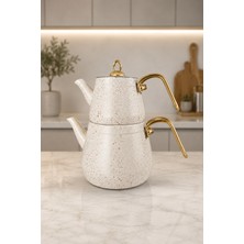 Mafa Home Gold Metal Kulplu Granit Kaplama Bej Çaydanlık Seti 2.1 Litre - 1.1 Litre