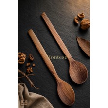 Montesev Doğal Ceviz Ağacı Ahşap Tahta Kaşık Spatula Seti Ağaç Kaşık (2li Set)