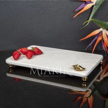 Miarik Design Dekoratif Bej Mermer Aksesuar Detaylı Dikdörtgen Sunum Tepsısı Servis Tabağı Tepsi
