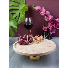 Miarik Design Dekoratif Bej Mermer Pirinç Gold Ayaklı Sunum Tabağı
