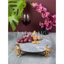 Miarik Design Dekoratif Gri Mermer Pirinç Gold At Ayaklı Sunum Tabağı
