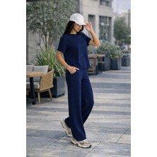 Kadın Modal Alt/üst Takım Kısa Kollu T-Shirt Bol Paça Eşofman Wide Lege Model
