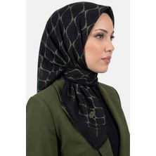 Hadiora Kadın Siyah Yeşil Geometrik Desenli Flamlı Dimi Eşarp