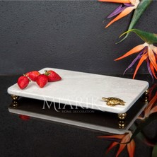 Miarik Design Dekoratif Bej Mermer Aksesuar Detaylı Dikdörtgen Sunum Tepsısı Servis Tabağı Tepsi