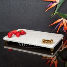 Miarik Design Dekoratif Bej Mermer Aksesuar Detaylı Dikdörtgen Sunum Tepsısı Servis Tabağı Tepsi