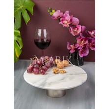 Miarik Design Dekoratif Leylak Kenarlı Mermer Pirinc Gumus Ayaklı Sunum Tabağı