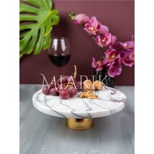 Miarik Design Dekoratif Leylak Kenarlı Mermer Pirinc Gold Ayaklı Sunum Tabağı