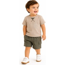Tucan Kids Erkek Çocuk Yazlık Tişört Şort Takımı %100 Pamuk 2'li Takım Haki 2-3-4-5 Yaş