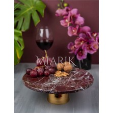 Miarik Design Dekoratif Bordo Kenarlı Mermer Pirinc Gold Ayaklı Sunum Tabağı
