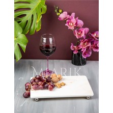 Miarik Design Dekoratif Beyaz Mermer Dikdörtgen Gümüş Top Ayaklı Sunum Tepsısı Servis Tabağı