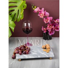 Miarik Design Dekoratif Grı Mermer Dikdörtgen Gold Top Ayaklı Sunum Tepsısı Servis Tabağı