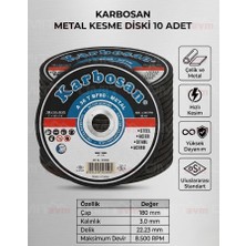 Karbosan 180X3.0 mm Metal Çelik Kesme Diski Profil Demir Kesici 10 Adet